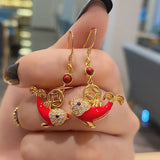Chinese Palace Style Red Drop Glue Koi Earrings with Diamond