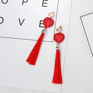 Chinese Style Red Tassel Pendant Earrings Ethnic Geometric Charms Ear Jewelry