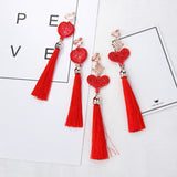 Chinese Style Red Tassel Pendant Earrings Ethnic Geometric Charms Ear Jewelry