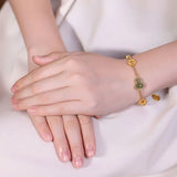 Chinese Style Retro Court S925 Sterling Silver Bracelet Gray Jade Gourd Coin