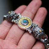 Chinese Retro Silver Bracelet Double Pixiu Nine Palaces Domineering Couples