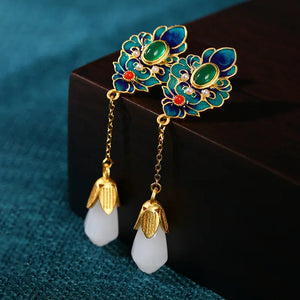 Chinese Style Magnolia Chain Earrings for Women