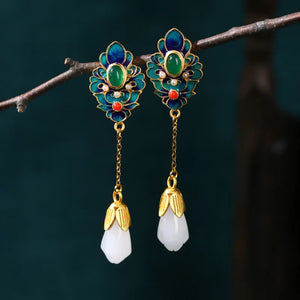 Chinese Style Magnolia Chain Earrings for Women