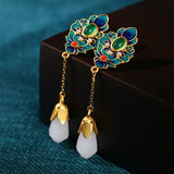 Chinese Style Magnolia Chain Earrings for Women