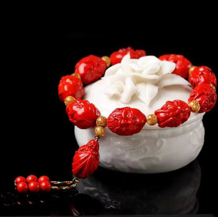 Taiwan Red Cinnabar 18 Arhat Bracelet Men Year Hand String Chensha Buddha Bead