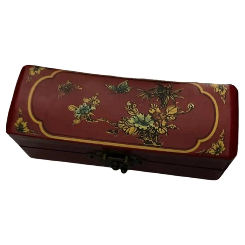 Chinese Vintage Wooden Pillow Box Jewelry Box & Flower Bird Pattern