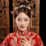 Vintage Chinese Wedding Hair Jewelry Set with Pearls & Tassel