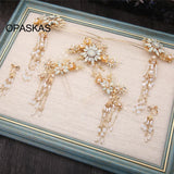 Vintage Chinese Wedding Hair Jewelry Set with Pearls & Tassel