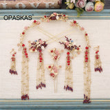 Vintage Chinese Wedding Hair Jewelry Set with Pearls & Tassel