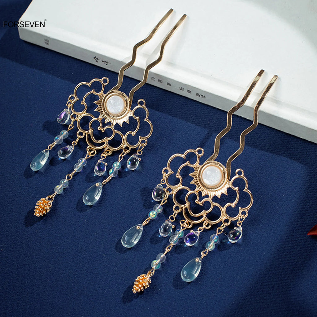 Chinese Wedding Hair Sticks Forks Metal Pendant Jewelry for Brides Women Girls