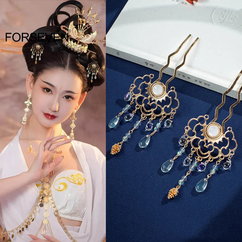 Chinese Wedding Hair Sticks Forks Metal Pendant Jewelry for Brides Women Girls