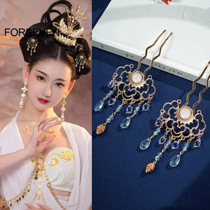 Chinese Wedding Hair Sticks Forks Metal Pendant Jewelry for Brides Women Girls