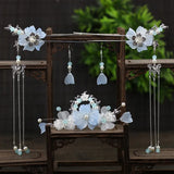 Chinese Wedding Jewelry Set Floral Tassel Hair Stick Fork Retro Hanfu Decor