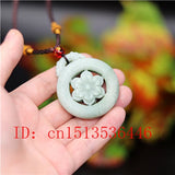 Chinese Green Jade Flower Pendant Dragon Necklace Charm Jewelry