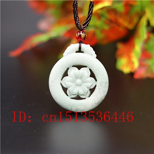 Chinese Green Jade Flower Pendant Dragon Necklace Charm Jewelry