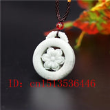 Chinese Green Jade Flower Pendant Dragon Necklace Charm Jewelry