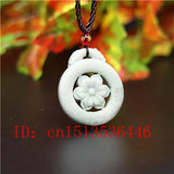 Chinese Green Jade Flower Pendant Dragon Necklace Charm Jewelry