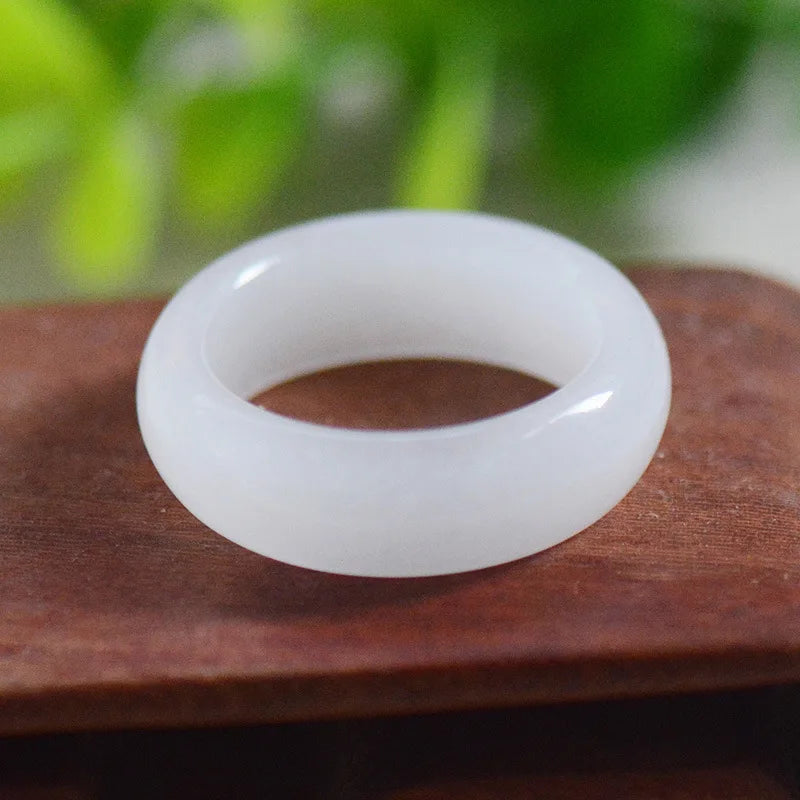 Chinese Hetian Jade Ring Jadeite Amulet Charm Jewelry Hand Carved Crafts