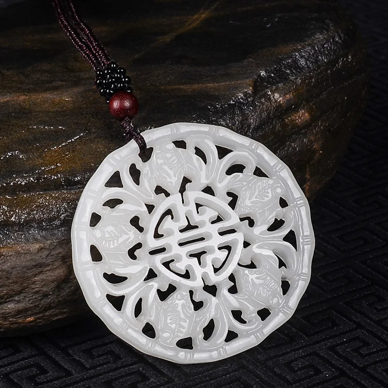 Chinese Jade Double Faced Hollow Bat Pendant Necklace Charm Jewellery