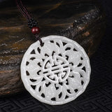 Chinese Jade Double Faced Hollow Bat Pendant Necklace Charm Jewellery