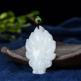 Chinese Jade 9 Tailed Fox Pendant Necklace Charm Jewellery