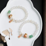 Chinese Agate Beaded Strand Bracelet Women Ethnic Fine Jewelry