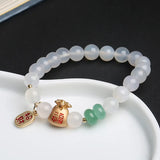 Chinese Agate Beaded Strand Bracelet Women Ethnic Fine Jewelry