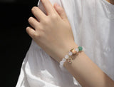 Chinese Agate Beaded Strand Bracelet Women Ethnic Fine Jewelry