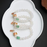 Chinese Agate Beaded Strand Bracelet Women Ethnic Fine Jewelry