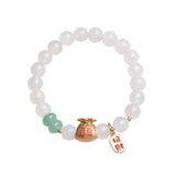 Chinese Agate Beaded Strand Bracelet Women Ethnic Fine Jewelry