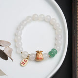 Chinese Agate Beaded Strand Bracelet Women Ethnic Fine Jewelry