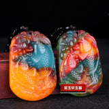 Xinjiang Colorful Jade Carp Pendant Necklace Hand-Carved Luck Amulet Chain