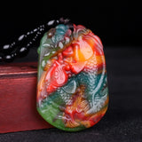 Xinjiang Colorful Jade Carp Pendant Necklace Hand-Carved Luck Amulet Chain