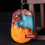 Xinjiang Colorful Jade Carp Pendant Necklace Hand-Carved Luck Amulet Chain