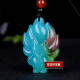 Xinjiang Colorful Jade Nine Tailed Fox Pendant Necklace Charm Lucky Amulet