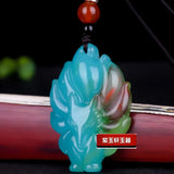 Xinjiang Colorful Jade Nine Tailed Fox Pendant Necklace Charm Lucky Amulet