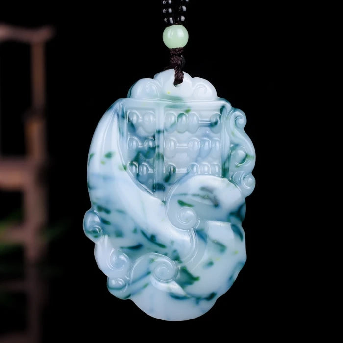 Chinese Xinjiang Jade Ruyi Abacus Pendant Necklace Luck Men Chain