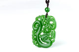 Xinjiang Green Hollow Dragon Phoenix Jade Pendant Necklace