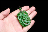 Xinjiang Green Hollow Dragon Phoenix Jade Pendant Necklace