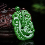 Xinjiang Green Hollow Dragon Phoenix Jade Pendant Necklace