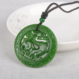 Chinese Xinjiang Green Jade Dragon Pendant Necklace Amulet Luck Men