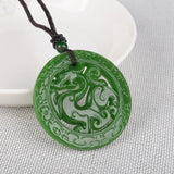 Chinese Xinjiang Green Jade Dragon Pendant Necklace Amulet Luck Men