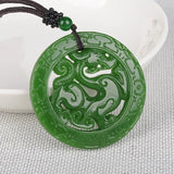 Chinese Xinjiang Green Jade Dragon Pendant Necklace Amulet Luck Men