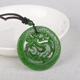 Chinese Xinjiang Green Jade Dragon Pendant Necklace Amulet Luck Men