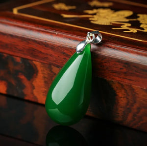 Xinjiang Green Jade Water Drop Pendant Necklace Amulet Luck Men Sweater Chain