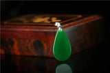 Xinjiang Green Jade Water Drop Pendant Necklace Amulet Luck Men Sweater Chain