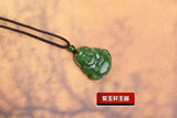 Chinese Xinjiang Green Jade Maitreya Buddha Pendant Necklace Amulet Luck