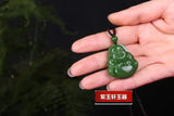 Chinese Xinjiang Green Jade Maitreya Buddha Pendant Necklace Amulet Luck