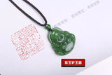 Chinese Xinjiang Green Jade Maitreya Buddha Pendant Necklace Amulet Luck