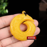 Chinese Yellow Jade Dragon Pendant Necklace Luck Amulet